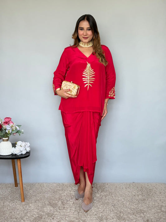 Red And Gold Skirt Set