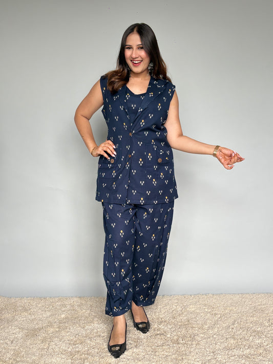 Navy Blue 3 Piece Printed Set