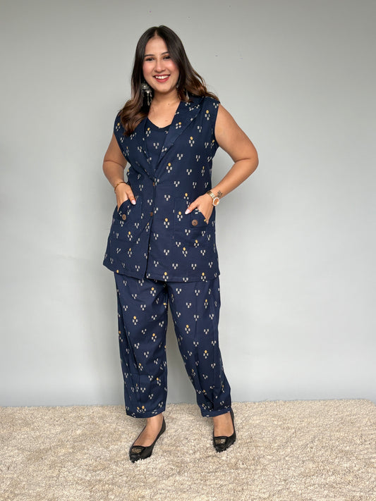 Navy Blue 3 Piece Printed Set