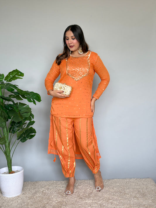 Orange Patiala Suit With Golden Work