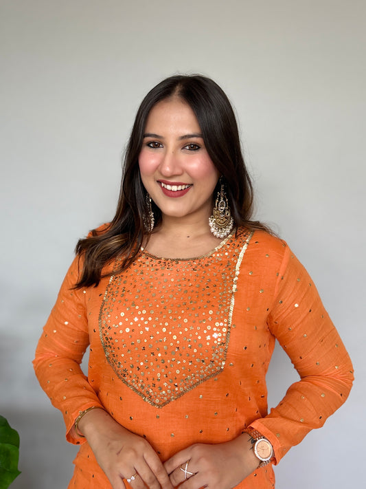 Orange Patiala Suit With Golden Work