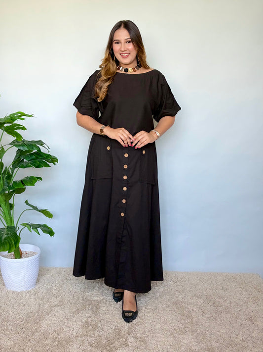 Black Buttoned Skirt Set