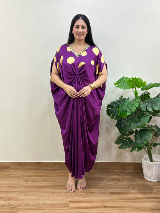 Wine Polka Dot Kaftan Dress