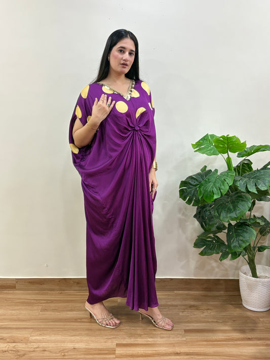 Wine Polka Dot Kaftan Dress