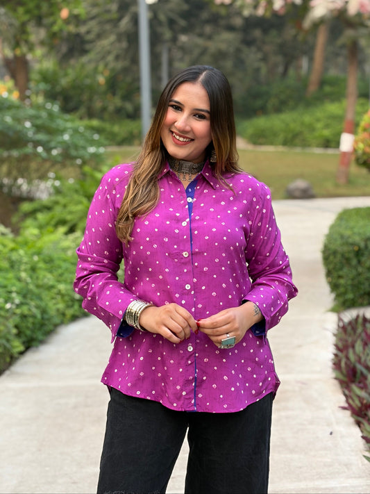 Purple Bandhani Print Shirt