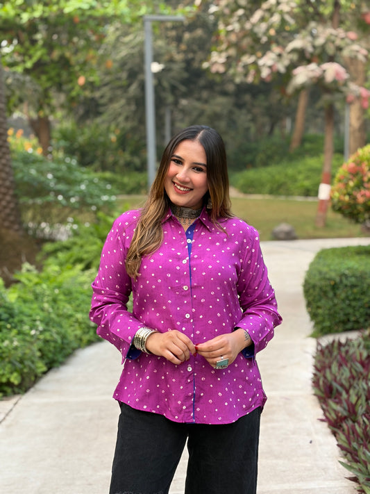 Purple Bandhani Print Shirt