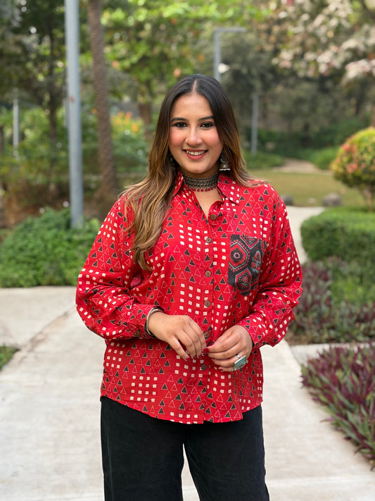 Red Oversized Shirt With Pocket