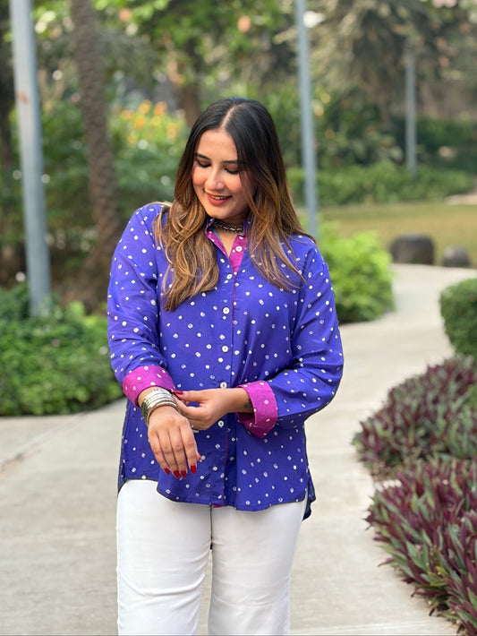 Royal Blue Bandhani Print Shirt