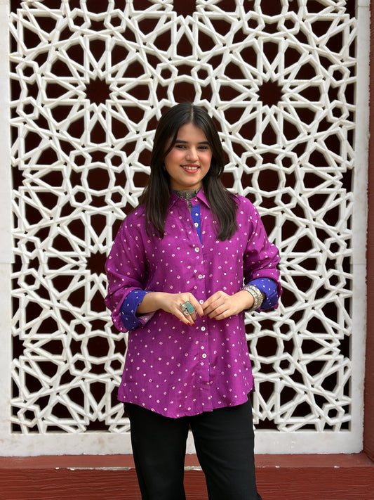 Purple Bandhani Print Shirt