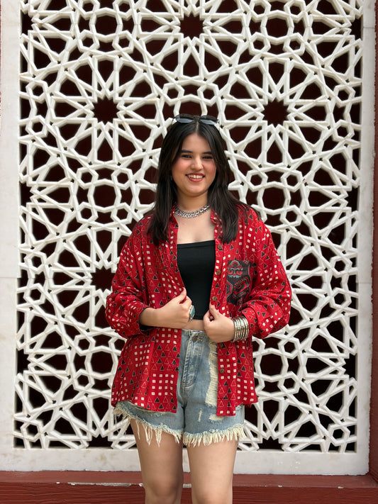 Red Oversized Shirt With Pocket