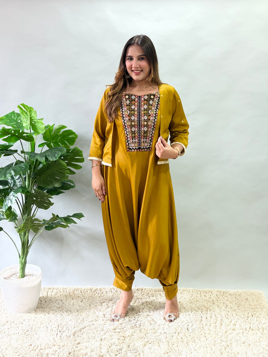 Mustard Zuave Jumpsuit With Jacket