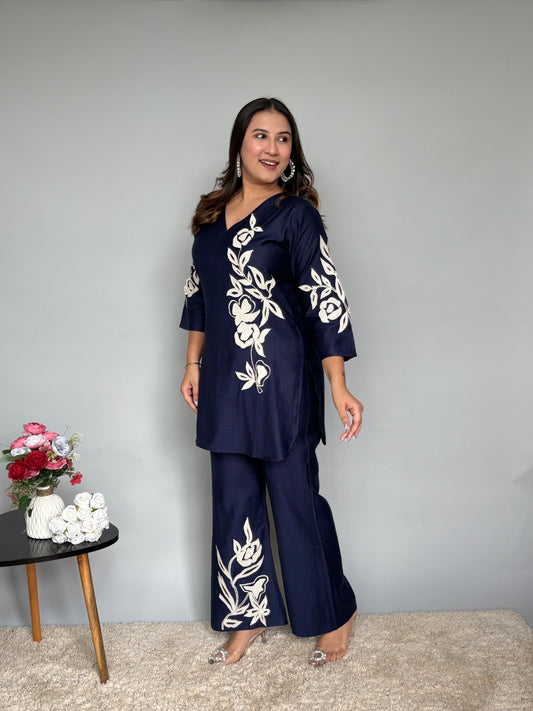 Deep Blue Embroidered Cord Set