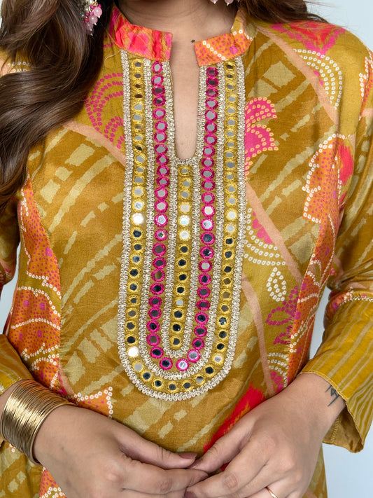 Olive Green Fusion Set with Floral Print