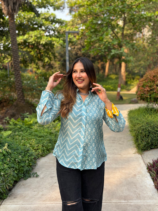 Sky Blue Printed Shirt
