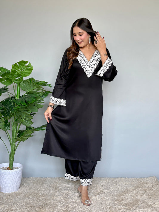 Black Embroidered 2 Piece Set