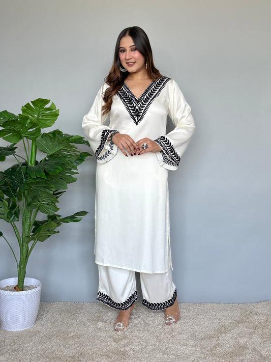 White Embroidered 2 Piece Set