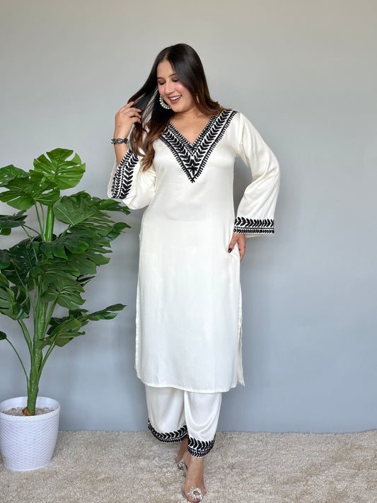 White Embroidered 2 Piece Set