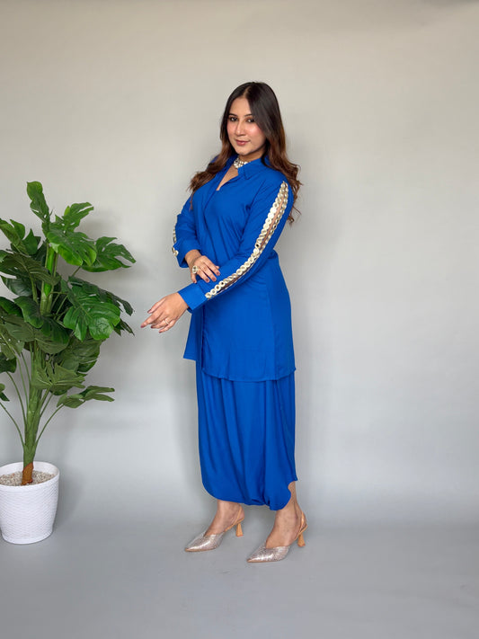 Blue Skirt Set With Mirror Work