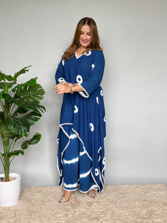 Blue Asymmetrical Tie Dye Cord Set