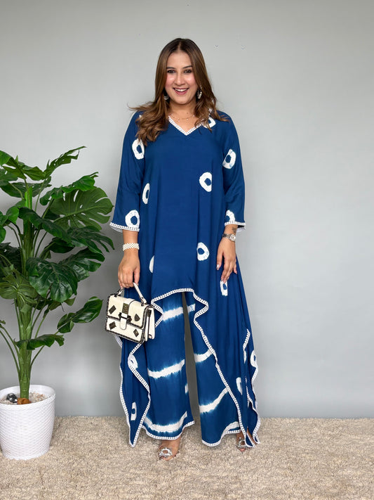 Blue Asymmetrical Tie Dye Cord Set