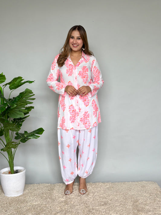 White Cord Set With Neon Prints