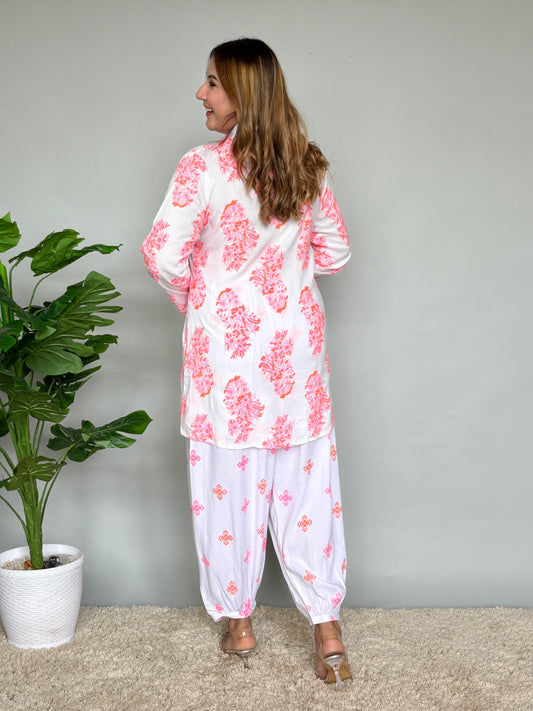 White Cord Set With Neon Prints