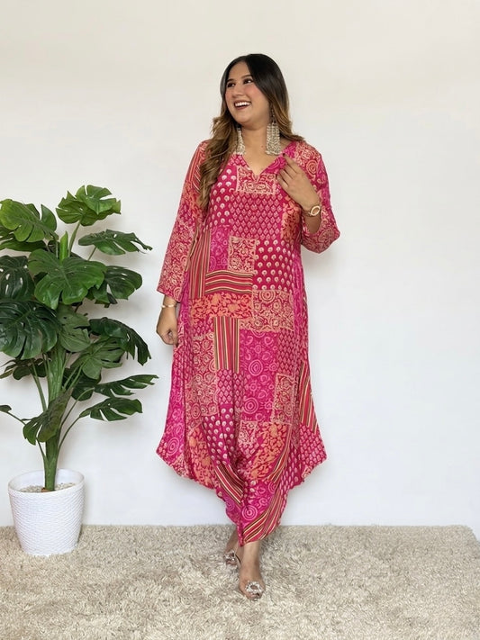 Vibrant Pink Printed Jumpsuit