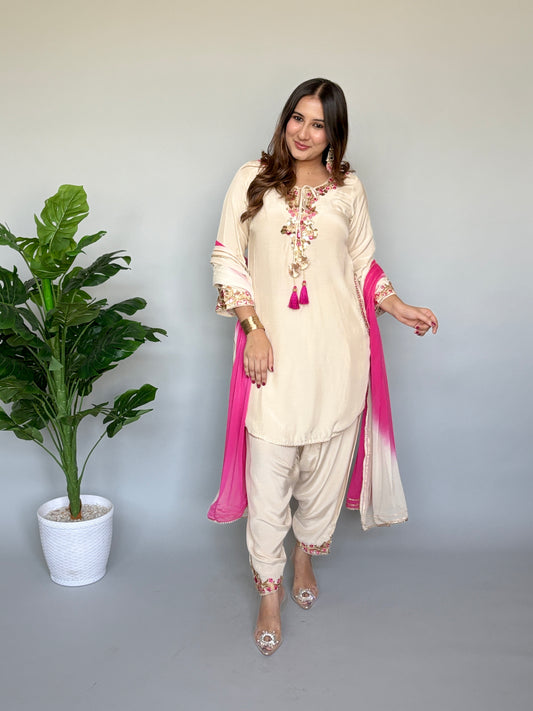 Dhoti Kurta Styled Set With Ombre Dupatta