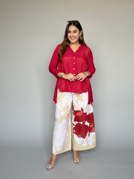 Red Top & Printed Pants Co-ord Set