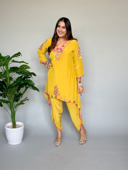 Vibrant Yellow Embroidered Coord Set