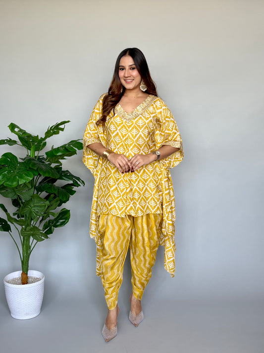 Sunny Yellow Kaftan Styled 2 Piece Cord Set