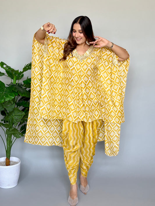 Sunny Yellow Kaftan Styled 2 Piece Cord Set