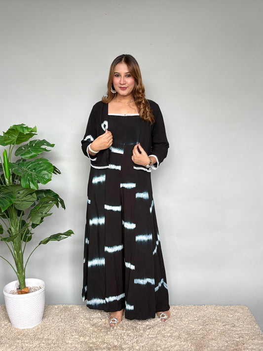 Black Tie Dye Jumpsuit With Jacket