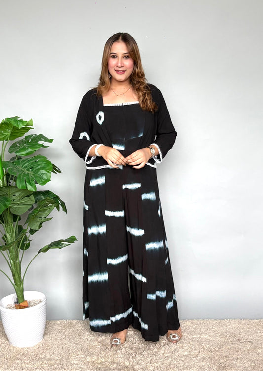 Black Tie Dye Jumpsuit With Jacket