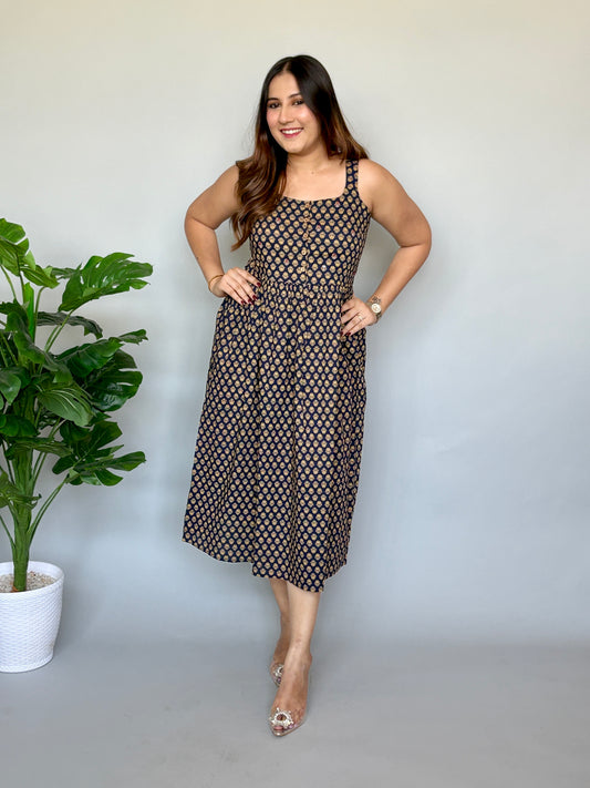 Printed Sleeveless Midi Dress