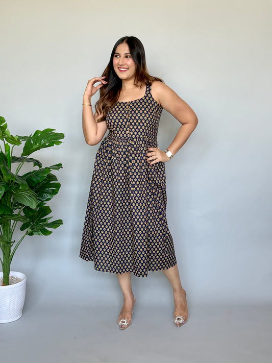 Printed Sleeveless Midi Dress