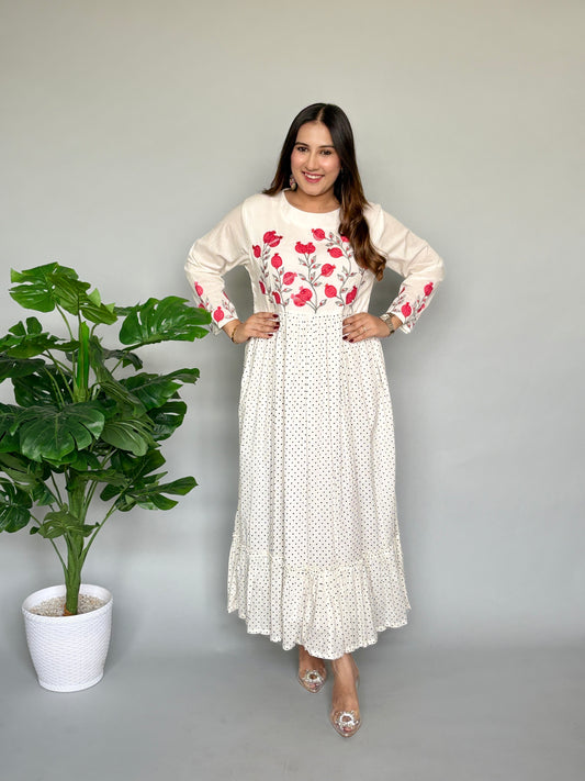 White Floral Polka Dot Dress