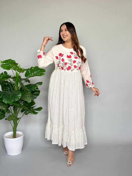 White Floral Polka Dot Dress