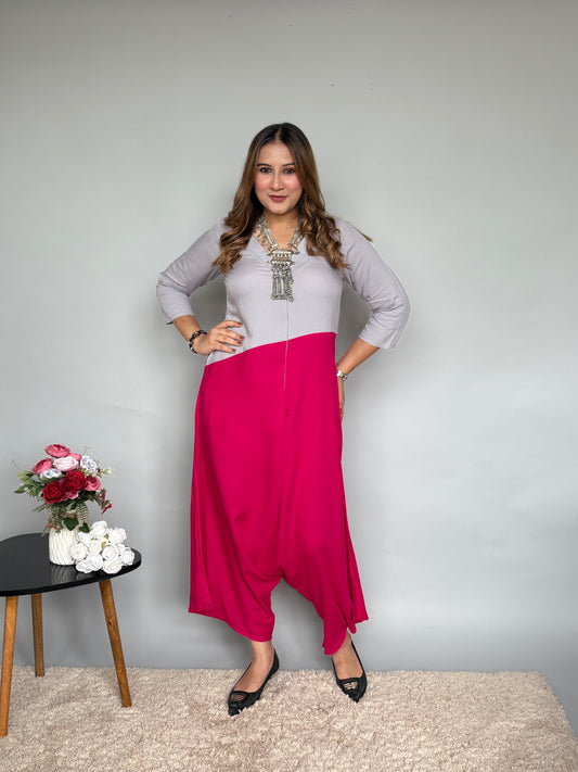 Pink And Grey Colourblock Jumpsuit