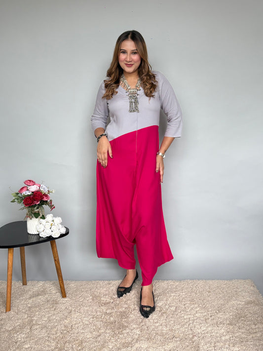 Pink And Grey Colourblock Jumpsuit