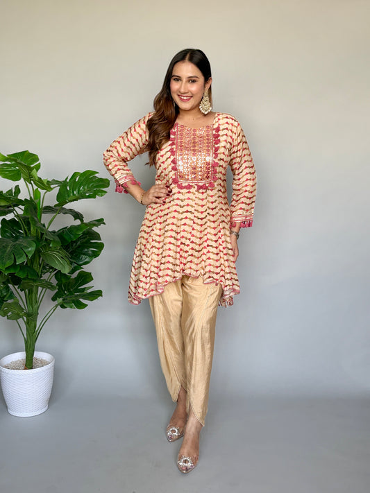 High Low Kali Kurta with Tulip Pants
