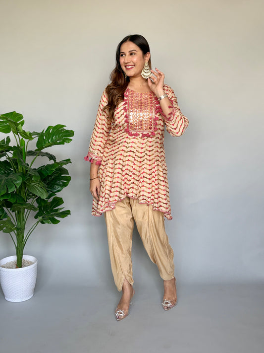 High Low Kali Kurta with Tulip Pants