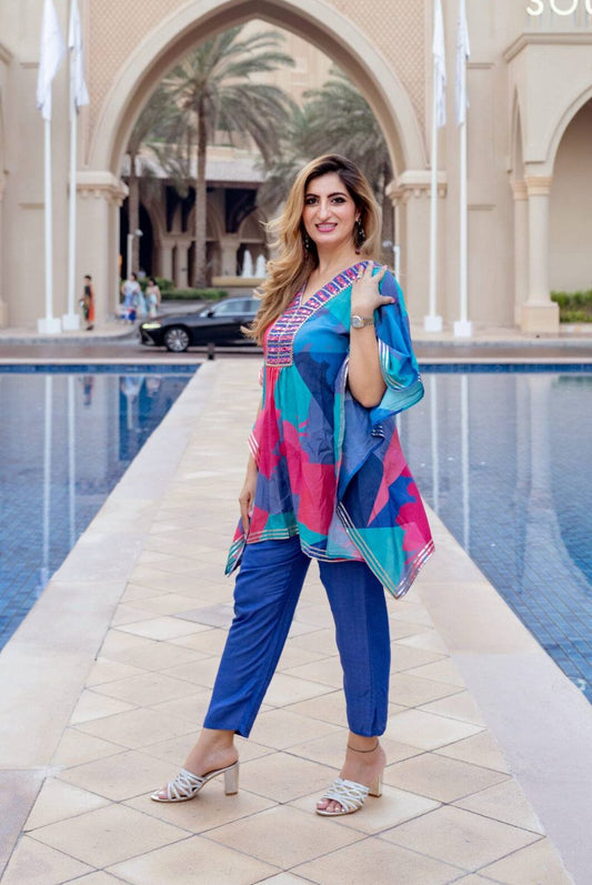 Blue-Pink Kaftan Set