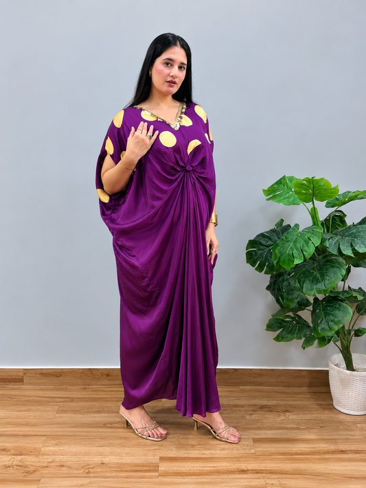 Wine Polka Dot Kaftan Dress