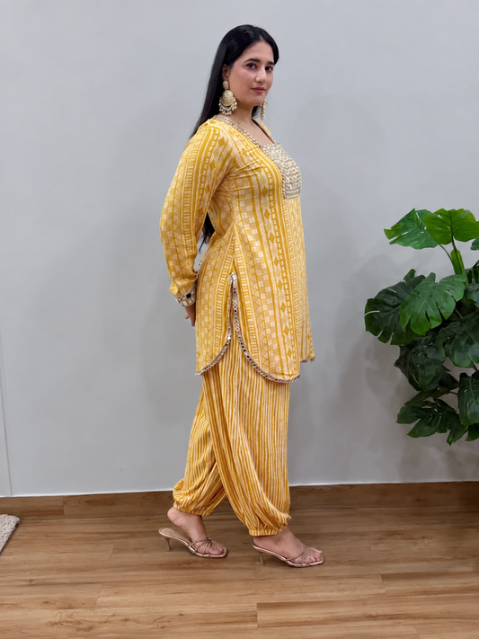 Yellow Mirror Work Balloon Pants Set