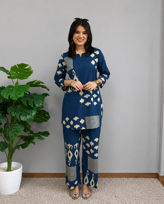 Blue Printed Cord Set