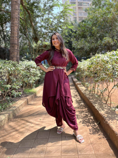 High Neck Dhoti Style Dress with Belt