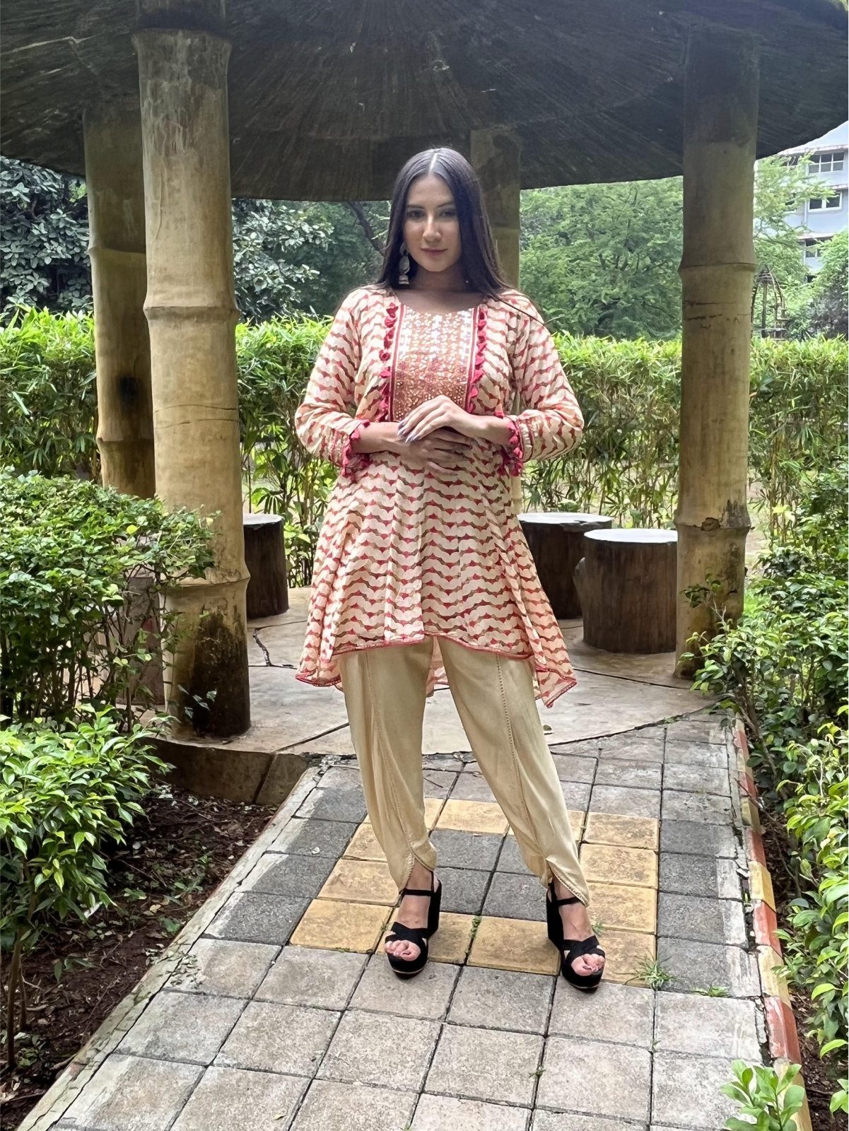 High Low Kali Kurta with Tulip Pants