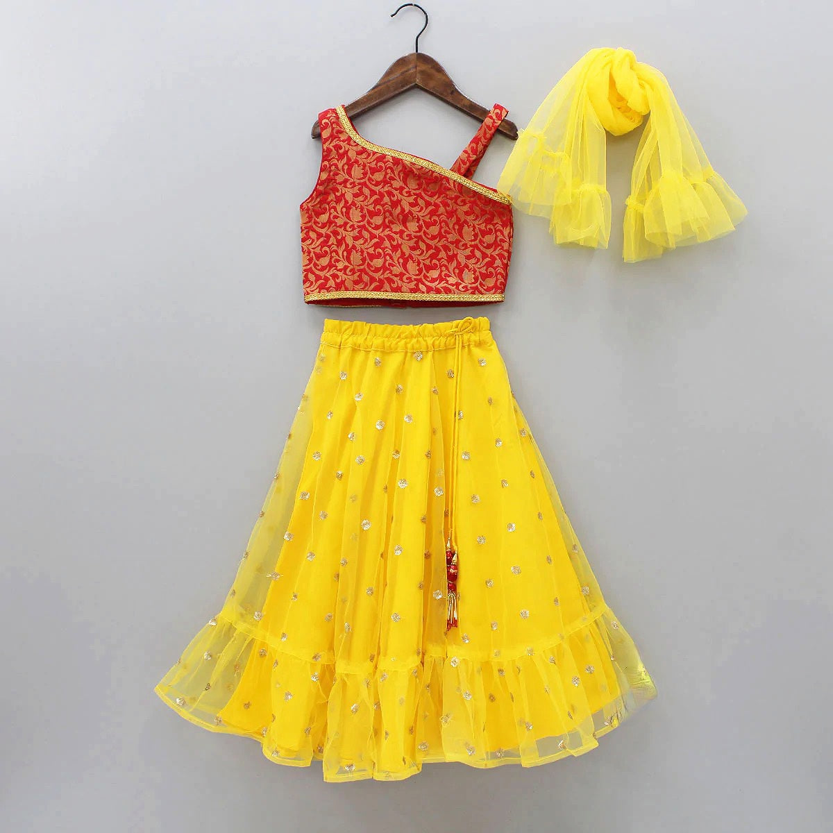 Red & Yellow One-Shoulder Sharara (Kids)