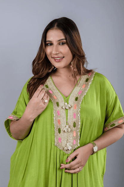 Green Kaftan Set with Embroidery